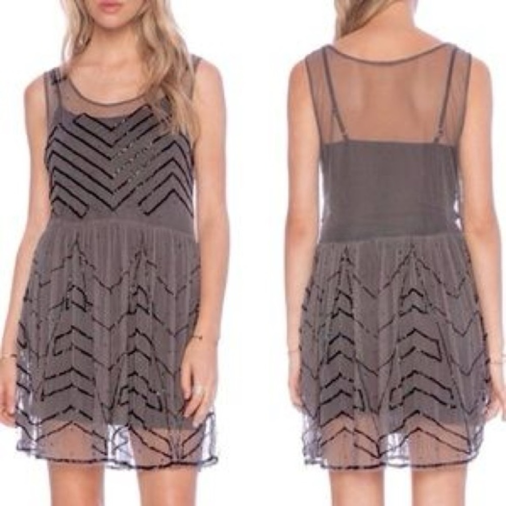Free People Gray and Black Mini Dress